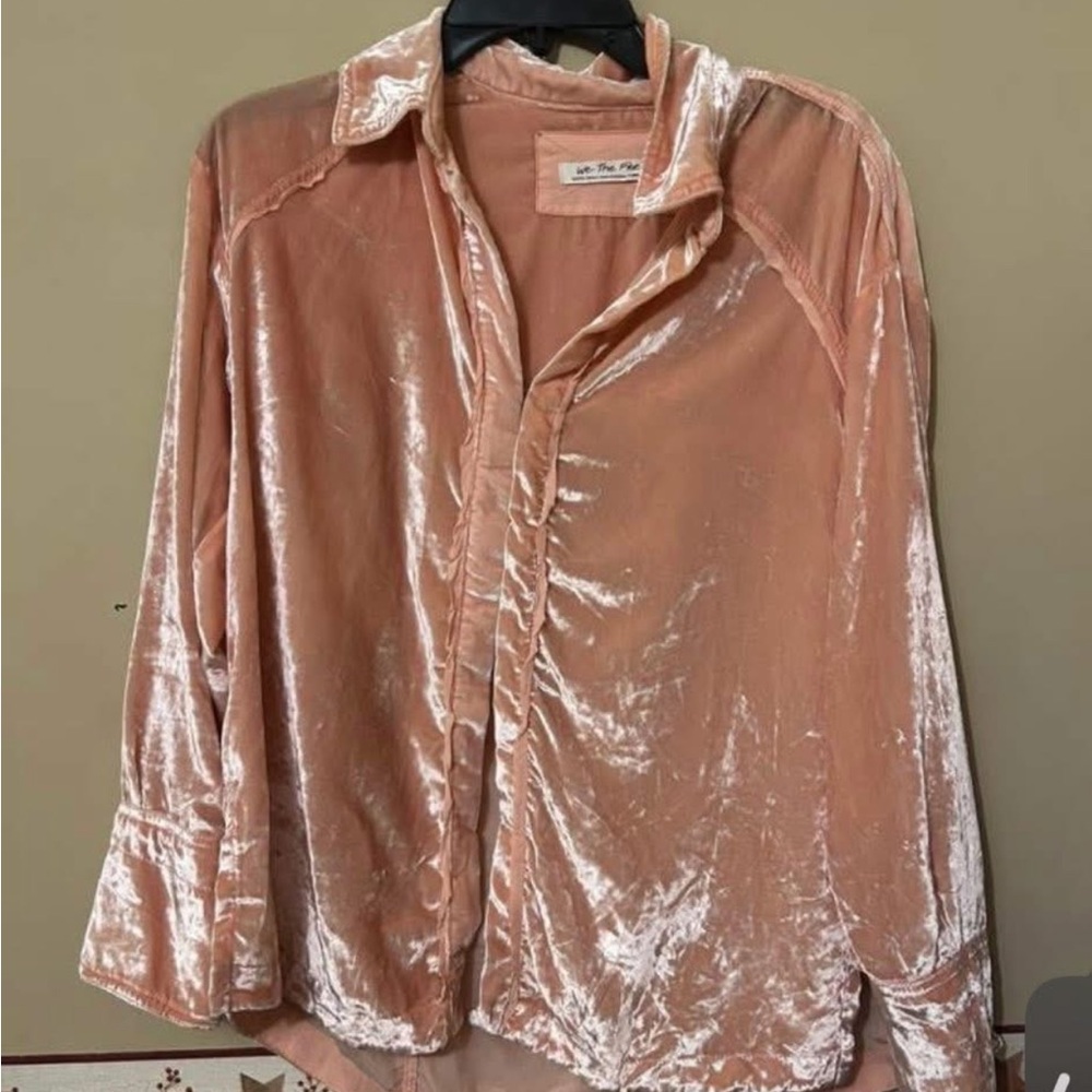 We The Free Pink Velvet Button Down Shirt